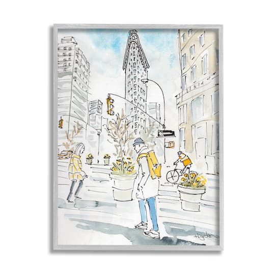 Stupell Industries City People Walking Urban Architecture Watercolor in Gray Frame Wall Art